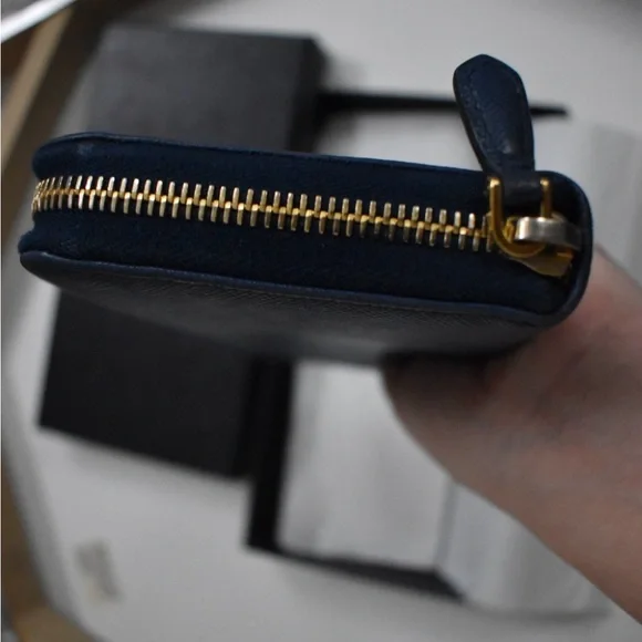 Prada Blue Wallet with Gold Accents